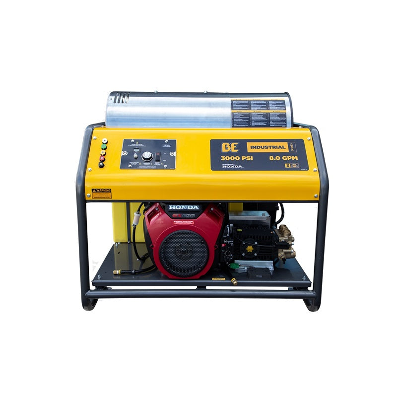BE Industrial Series 3,000PSI 8GPM Honda GX690 Gas Skid Hot Water Pressure Washer
