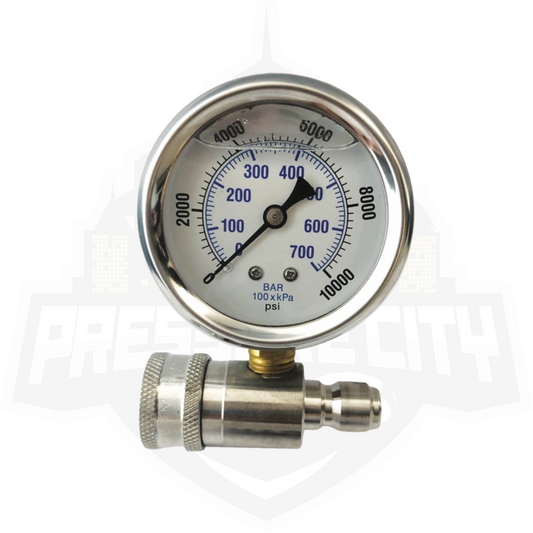 MTM Hydro 10,000 PSI Top Mount Gauge on Stainless QC Fitting
